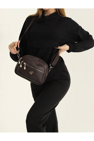 selma demir Geantă de umăr maro cu curea reglabilă cu 4 compartimente