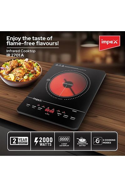 İMPEX Impex Infrared Cooktop With 4 Digit LED Display 10 Temperature Settings, 6 Mode 2000W