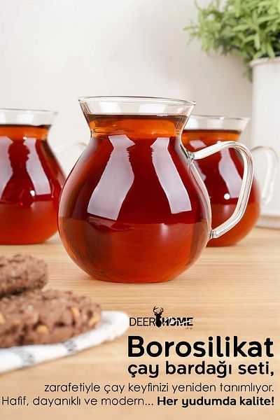 Passionis Set of 6 Borosilicate Glass Tea Cups with Handle - Glass Cup with Handle 200 ml