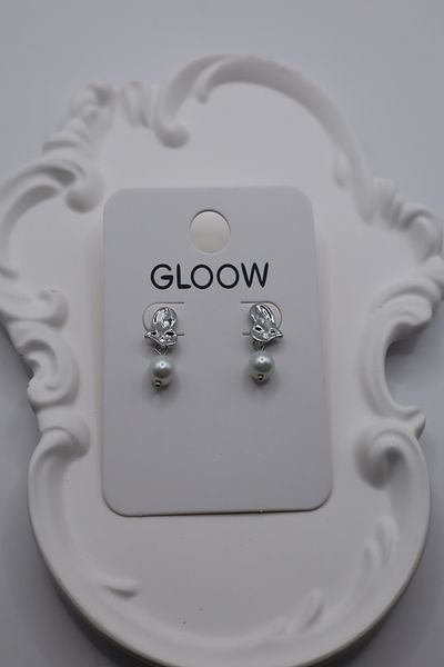 DEMOKAN Women's Earrings 2cm Horizontal Heart Dangle Pearl Earrings