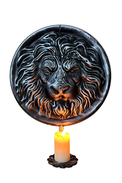 AJU Metal Aslan Figürlü Dekoratif Duvar Şamdan Mumluk - Siyah ve Gold Eskitme Tasarım, Şık ve Asil Dekor