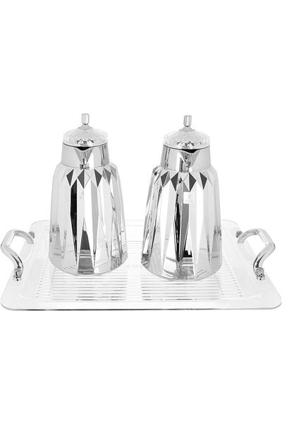 Alsaif Gallery Lamia Al Saif Gallery thermos set, 1/1 liter, 3 pieces, Tofaria - silver