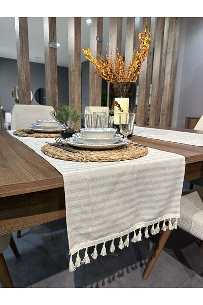 LUWİNO HOME 100% Linen Fabric, Bohemian, Lace Runner 40*140 cm