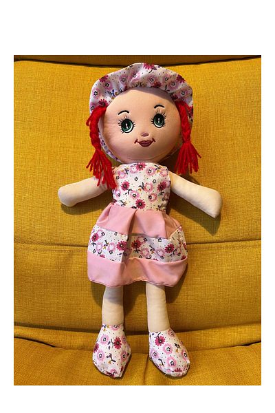 Nostalji Kutusu Red Haired Girl Toy Pink Dressed Cloth Doll Sleeping Companion 50 cm Gift Birthday Gift