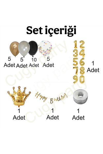 CUGY 3 Year Old King & Queen Crowned Mini Birthday Set with Age Options in Black Gold Silver Colors