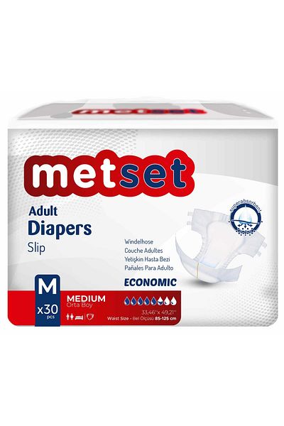 Metset Economical Waistband Adult Diapers 5.5 Drops Medium Medium Size m Size 30 Pack