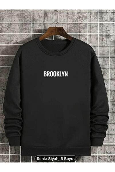 Moda Işık Sweatshirt Siyah Brooklyn Bisiklet Yaka
