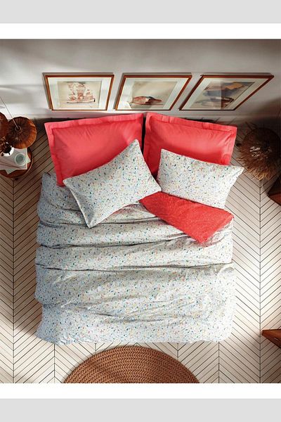 Cotton Box Σετ παπλωματοθήκη Petite Messy Mercan με διπλό ελαστικό σεντόνι - 100% βαμβάκι Ranforce 57 σύρμα