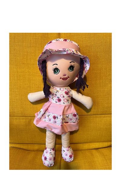 Nostalji Kutusu Girl in Pink Dress with Purple Hair Toy Doll Sleeping Companion 50 cm Gift Birthday Gift