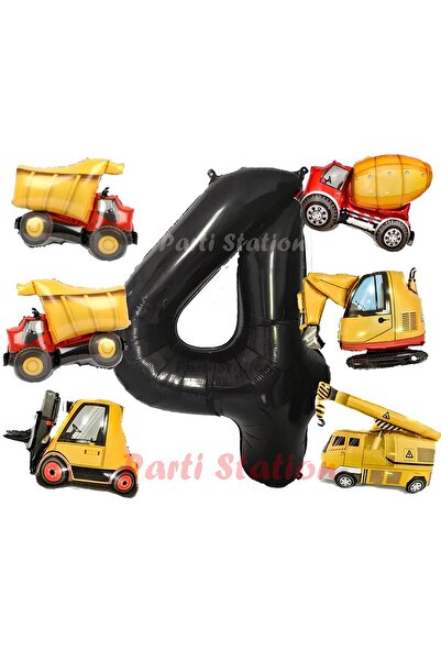 Parti Station İnşaat Araçları Konsept Doğum Günü 4 Yaş Balon Set Mini Boy inş...