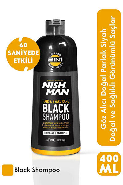 NISHMAN Beyaz Saçlar Için Siyah Saç Şampuanı – 60 Saniyede Siyah Saçlar 400 ml
