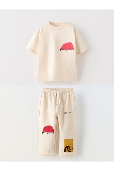 minibambi Boy's Crew Neck Printed Cotton Suit