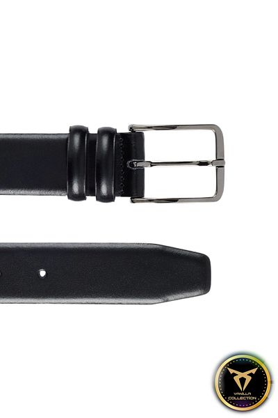 VANİLLA COLLECTİON Black Leather Belt Classic Slim and Plain Suit Belt