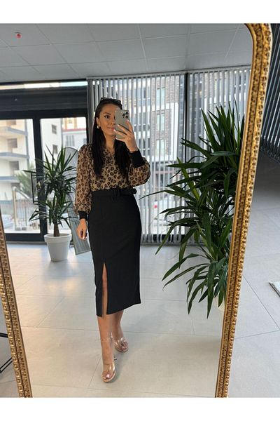 caddstore Το My 3289 Chiffon Ζώνη Καφέ Leo Pencil Φόρεμα