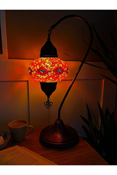 Glow El Yapımı  Gövdeli Mozaik Otantik Renkli Cam Masa Gece Lambası Abajur