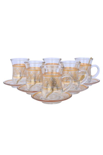 Alsaif Gallery Max 26-piece glass tea and coffee set with gold and silver pattern