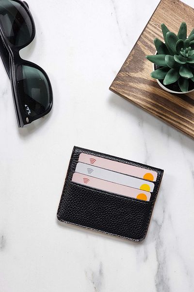 VANİLLA Super Thin Ergonomic Leather New Generation Card Holder Wallet Portfolio Black Orange