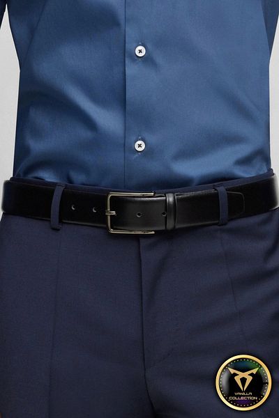 VANİLLA COLLECTİON Μαύρη δερμάτινη ζώνη Κλασική λεπτή και απλή ζώνη κοστουμιού