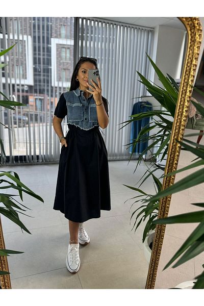 caddstore Rochie cu detalii din denim negru Dr