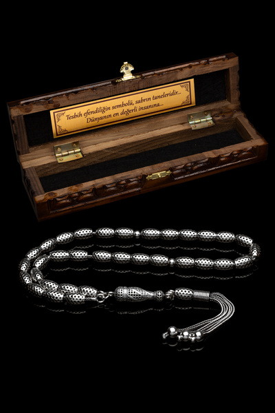 OTTOTESBİH Sertifikalı Erkek Gümüş Tespih 6x9mm 23 gr Kapsül Kesim