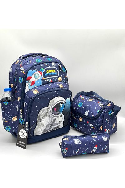 Bevitton Set de 3 ghiozdane pentru băieți - astronaut bleumarin cu model de caractere