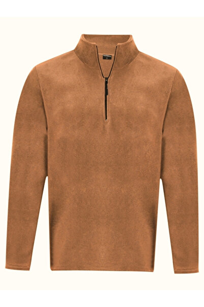 MOONBULL Men's Non-Pilling Fit Bato Collar Cold-Proof Brown Fleece Sweatshirt