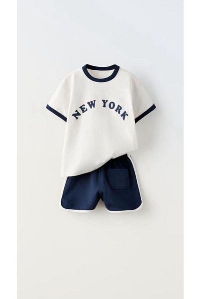 childbaby White Navy Blue Unisex New York Suit