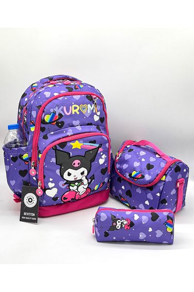 Bevitton First School Bag - Set of 3 Purple Character Pattern, for Girl