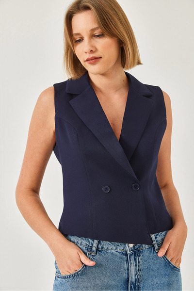 Bianco Lucci Women's Shawl Collar Asymmetrical Cut Vest 60340 60271036