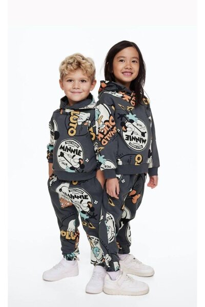 SARE TEKSTİL Gray Mickey Mause Hooded Children's Set