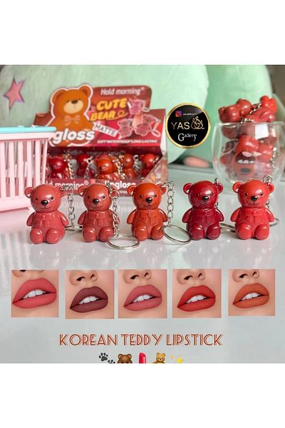 UĞURDAN Teddy Cute Lip Gloss Matte Lipstick Keychain
