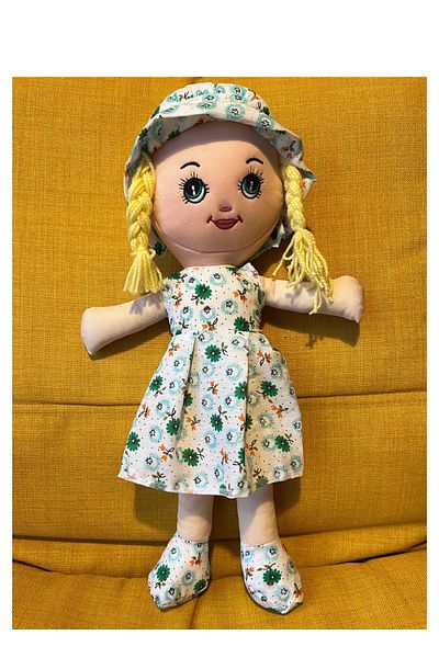 Nostalji Kutusu Green Flower Pattern Blonde Haired Girl Toy Cloth Doll Sleeping Companion 50 Vm Birthday Gift