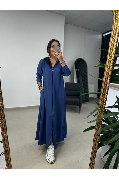 caddstore Dr 8137 Rochie modal cu glugă cu fermoar albastru