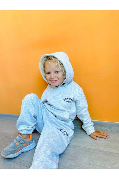 minibambi Boy's Gray Hooded Sweat Tracksuit Set