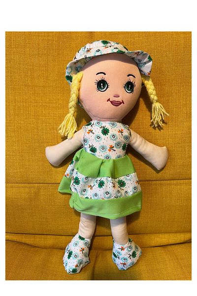 Nostalji Kutusu Yellow Haired Girl in Green Flower Dress Toy Cloth Doll Sleeping Companion 50 cm Birthday Gift