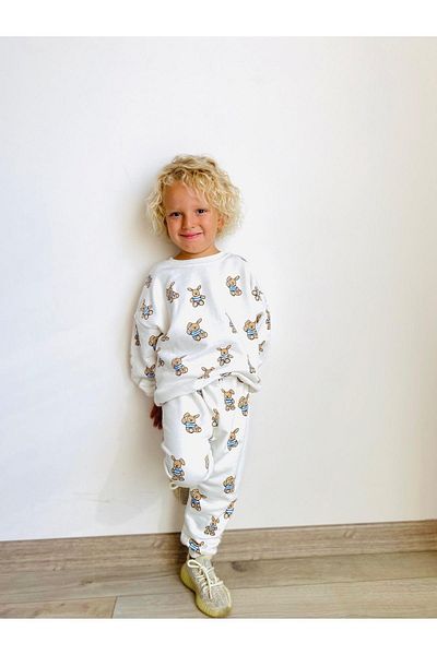 minibambi White Boy's Under-Top Set - Teddy Bear
