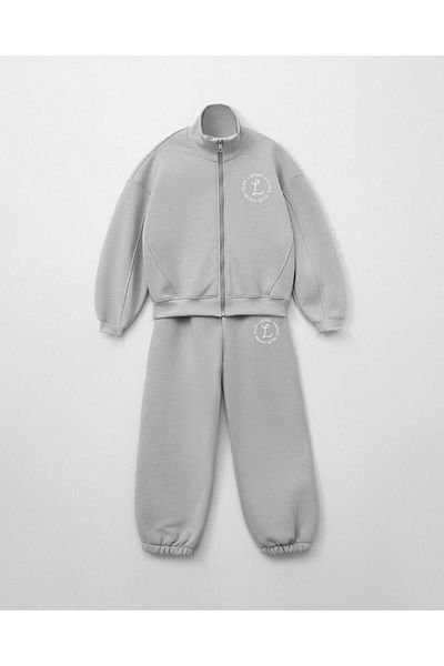 AdaKids Gray Anthracite - New Season Slogan and Zipper Detail Lightweight Suit