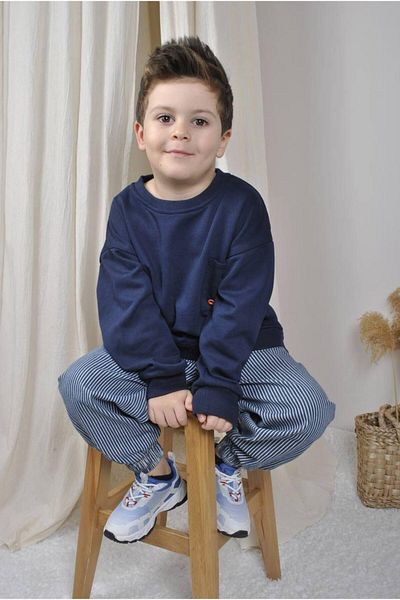 minibambi Boy's Sweatshirt and Woven Stripe Bottom-Top Set