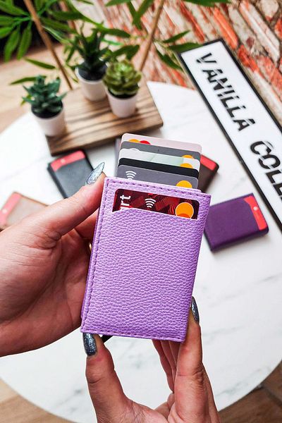 The East Polo Club Faux Leather Men's Mechanismed Vegan Leather Card Holder Wallet Portfolio Lilac