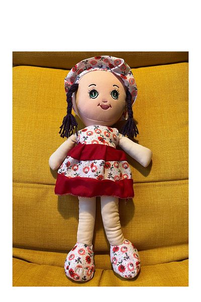 Nostalji Kutusu Purple Haired Girl in Red Dress Toy Cloth Doll Sleeping Companion 50 cm Birthday Gift