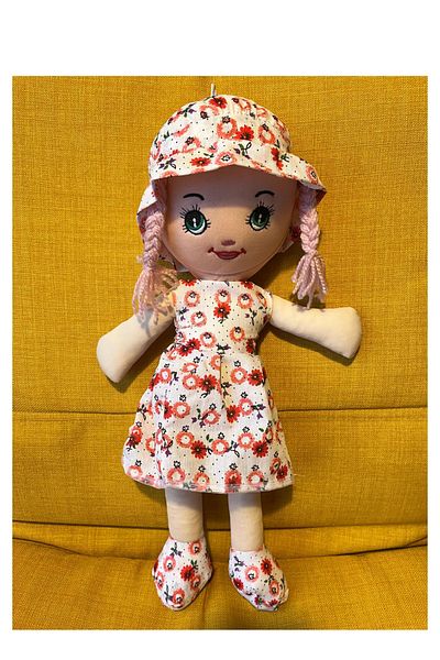 Nostalji Kutusu Pink Haired Girl in Orange Flower Dress Toy Cloth Doll Sleeping Companion 50 cm Birthday Gift