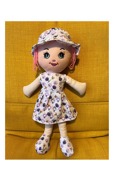 Nostalji Kutusu Purple Floral Pink Haired Girl Toy Cloth Doll Sleeping Companion 50 cm Birthday Gift