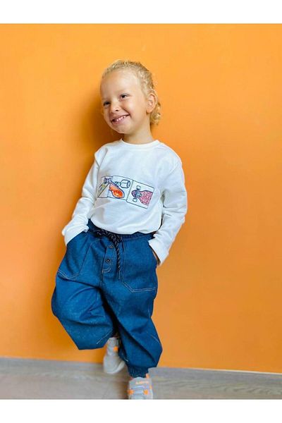 minibambi Boy's Slide Figured Bodysuit and Jeans Bottom-Top Suit White