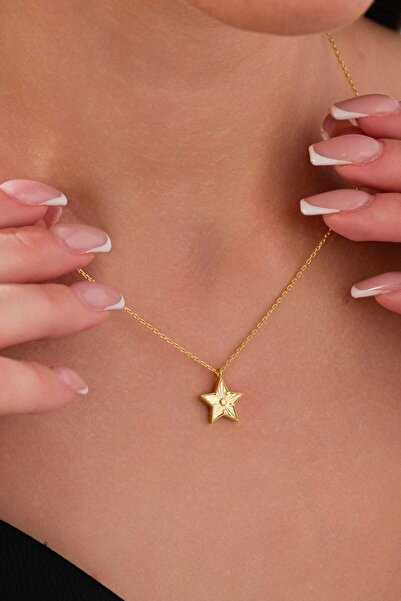 AcestesDesign Yıldız Lazer Kalem Işlemeli Şık Ve Zarif Tasarım Gümüş Kolye