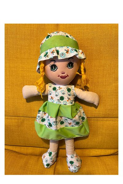 Nostalji Kutusu Green Dressed Floral Blonde Haired Girl Toy Cloth Doll Sleeping Companion 50 cm