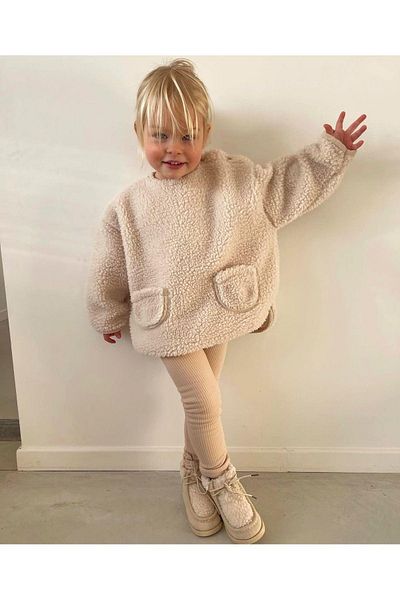 minibambi Ecru Girl's Sweatshirt - Plush Button Detail and Pocket