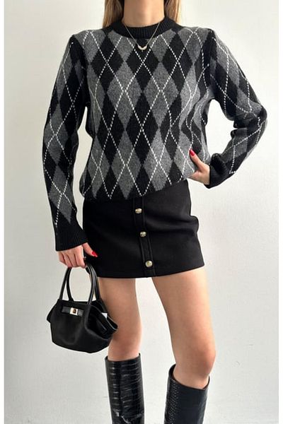 Ugdelia Pulover de damă din tricotaje din aur cu pene cu model diamant