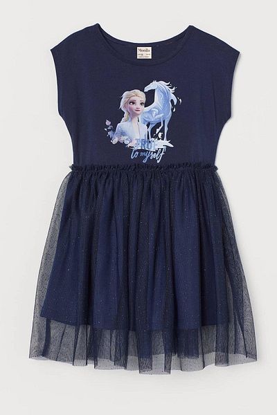 minibambi Girl's Elsa Print Dress Navy Blue