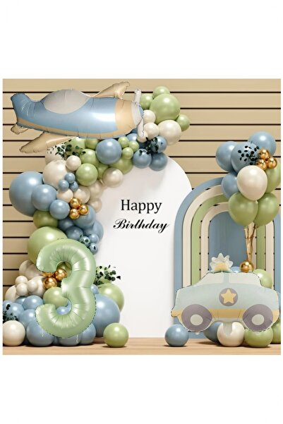 BİDOLUMUTLULUK Retro Renk Uçak Polis Arabalı Folyo Balon Seti Parti Eğlence K...