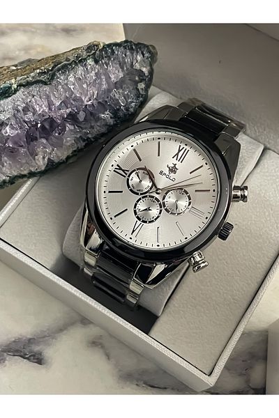 S.POLO New Season Silver Color Metal Men's Wrist Watch with Bracelet Gift